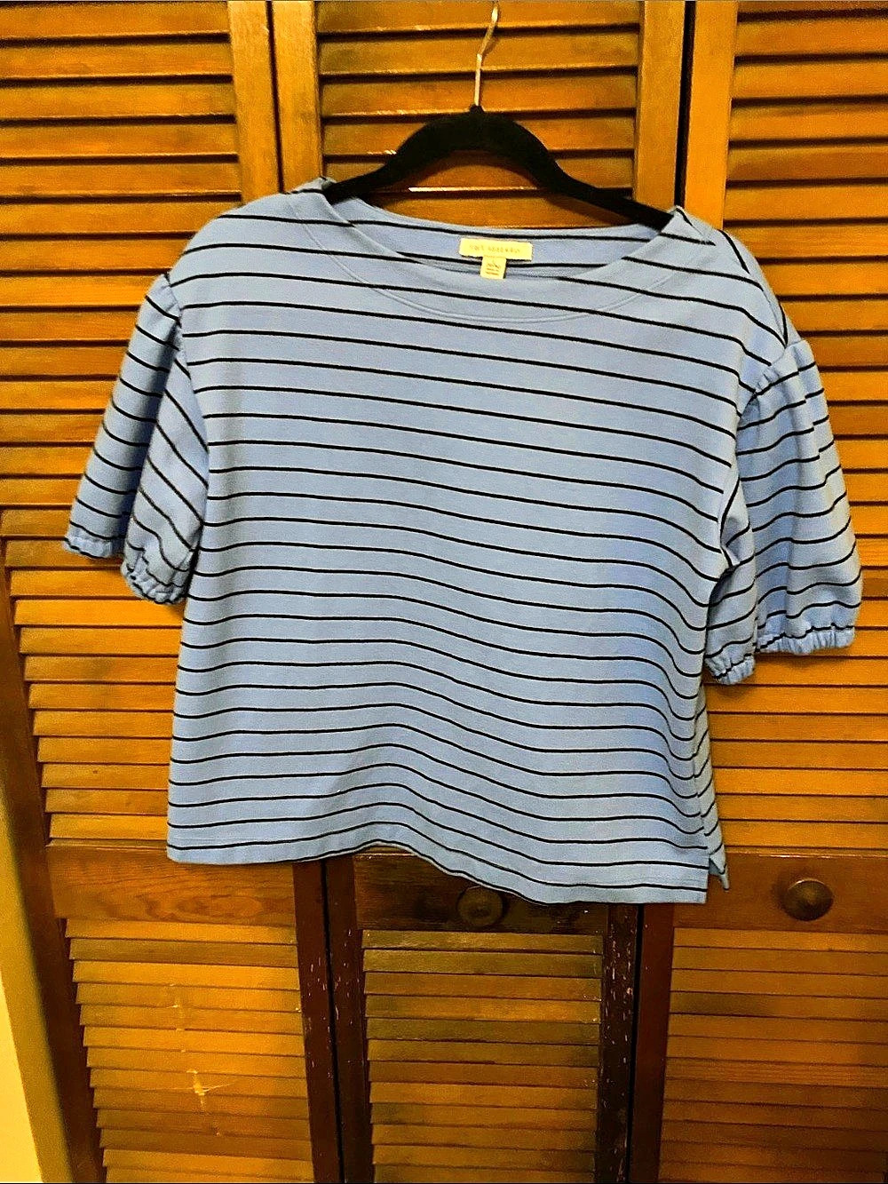 Free Assembly Striped Short Sleeve Top Blue & Black Size Large